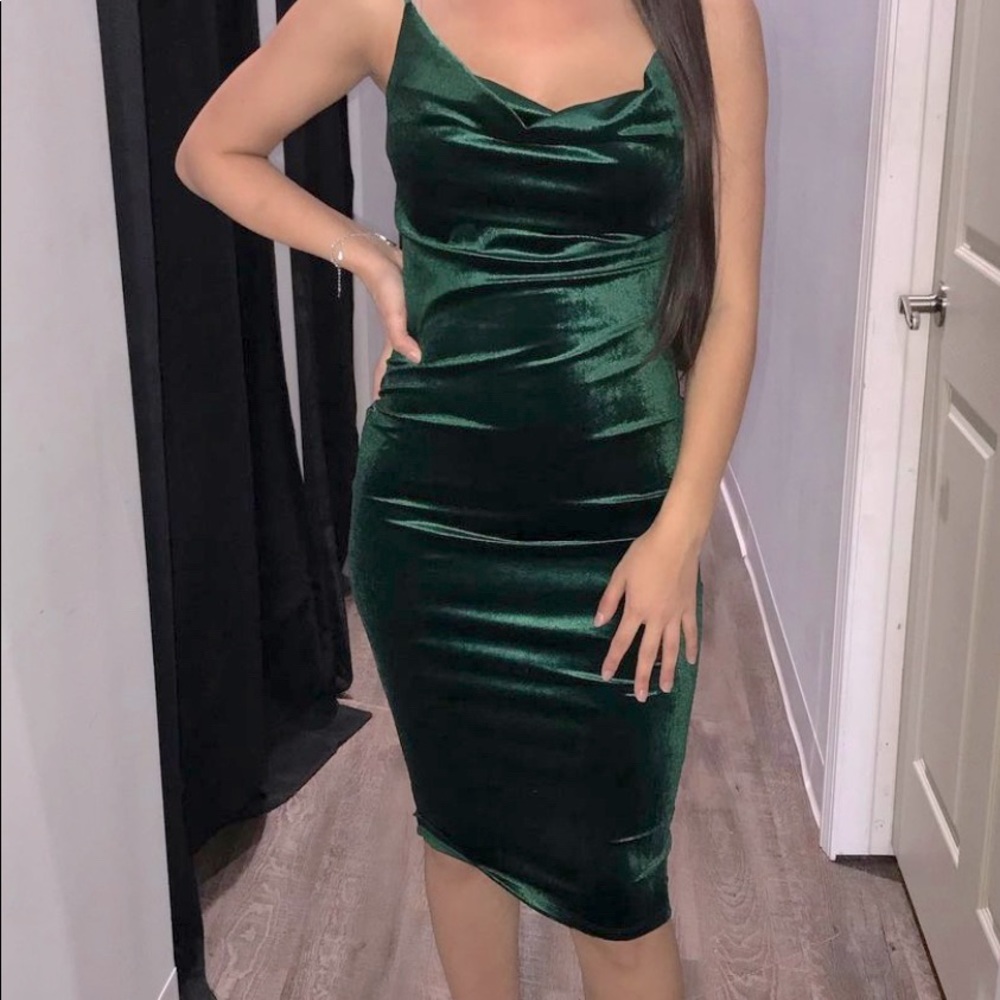 Emerald green velvet dress